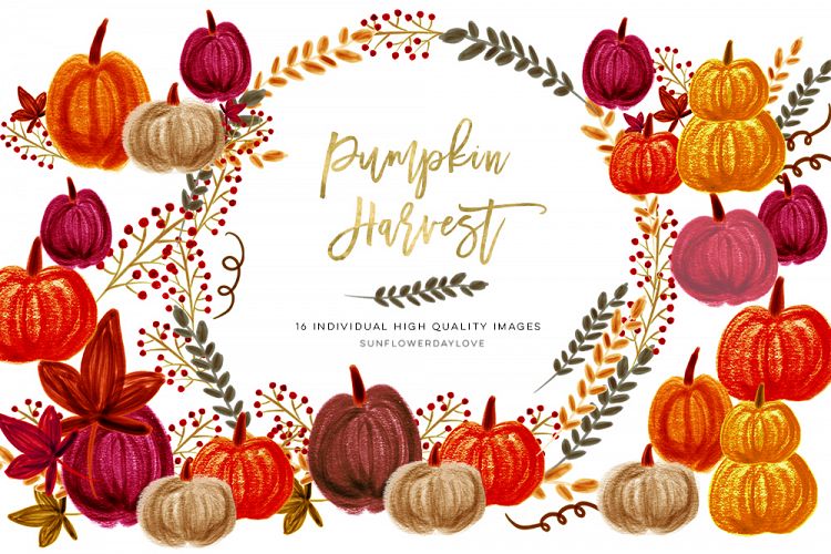 Rustic fall watercolor clipart set, Pumpkin watercolor