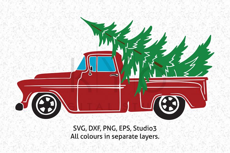 Christmas Truck with Tree SVG DXF PNG EPS vector files, Christmas tree farm, Old truck, Red truck