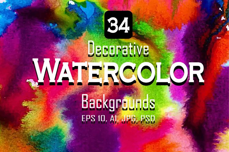 34 Watercolor vector set background.