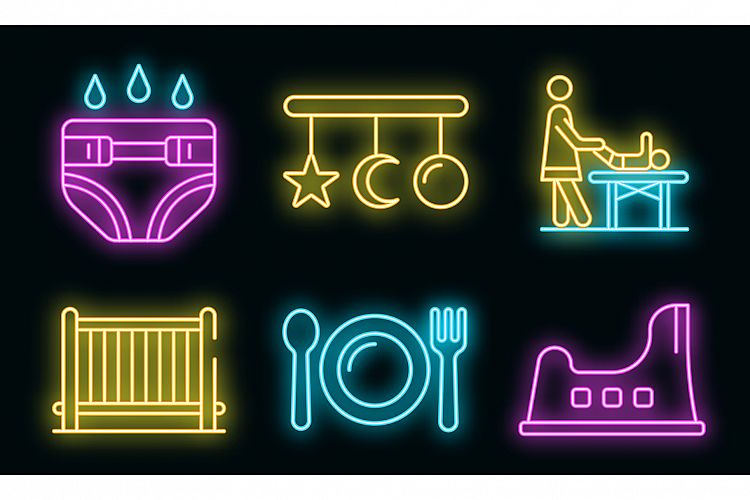 Babysitter icons set vector neon example image 1