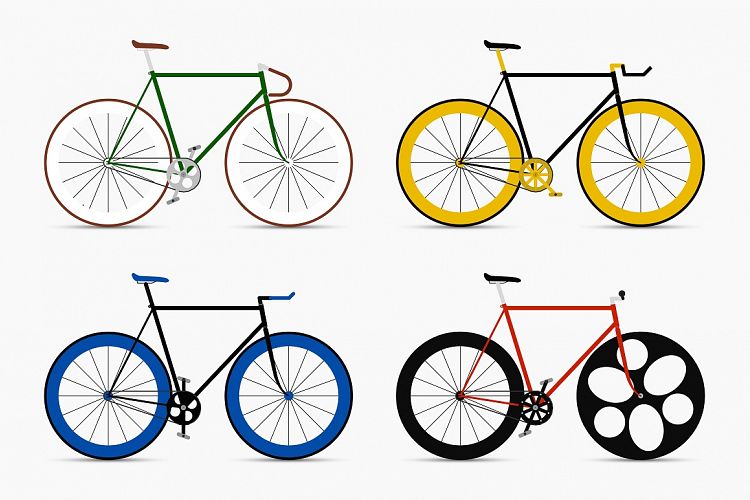 Bicycles set. Retro fixed bikes. example image 1