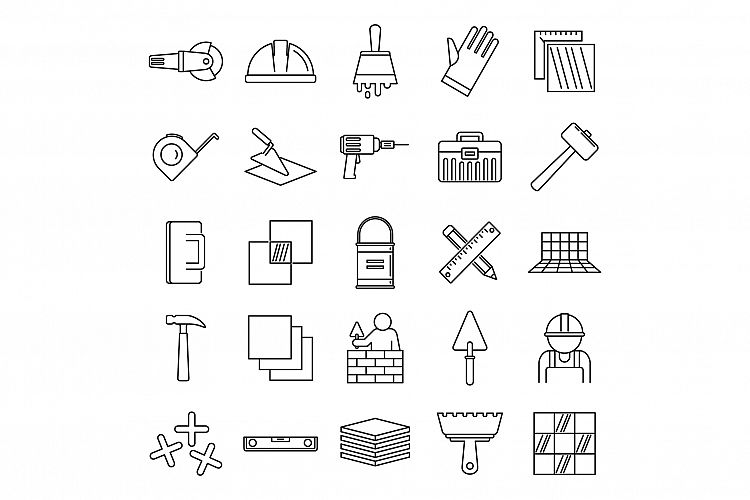 Tiler worker icons set, outline style example image 1