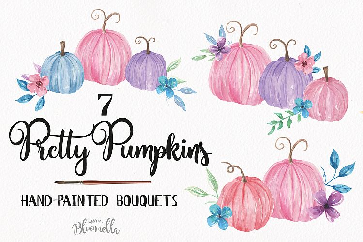 Watercolor Pretty Pumpkin Clipart Bouquets Harvest Autumn Fall Pink Purple 