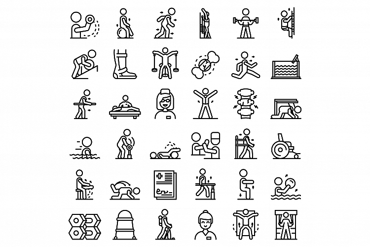 Physical therapist icons set, outline style example image 1