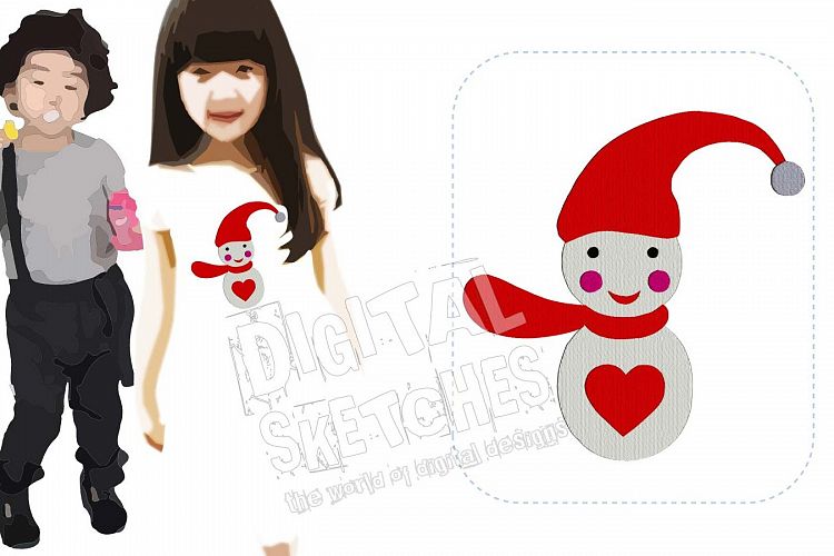 Snowman Machine Embroidery Design Heart 3 Sizes