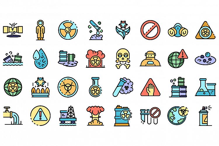 Biohazard icons set line color vector example image 1