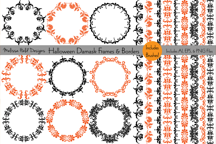 Halloween Damask Frames   Borders with Brushes