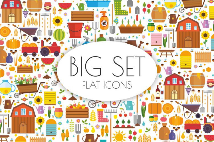 Flat icons. Apiary, gardening, farm