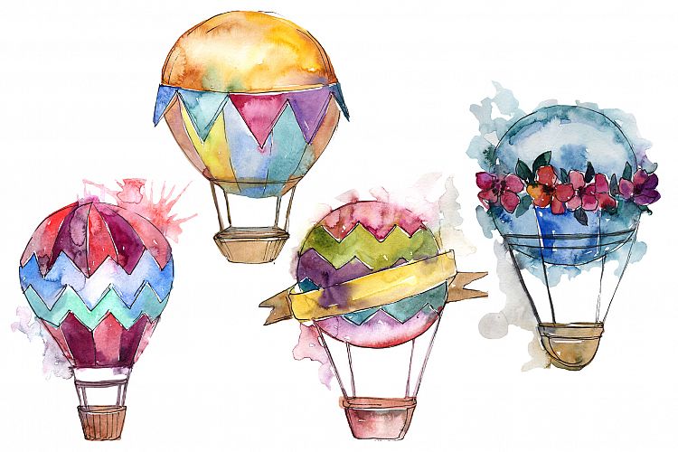 Watercolor Holiday balloons PNG set  