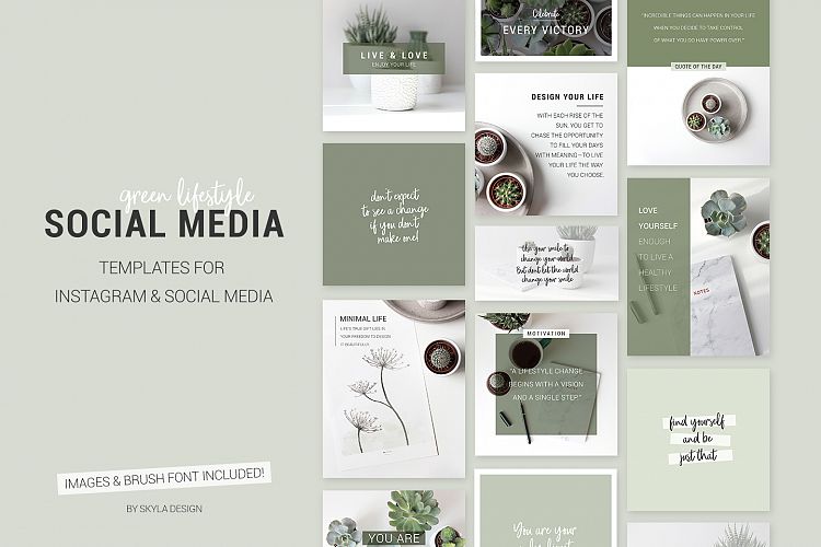 Green lifestyle social media templates for Instagram, Facebook & Bloggers