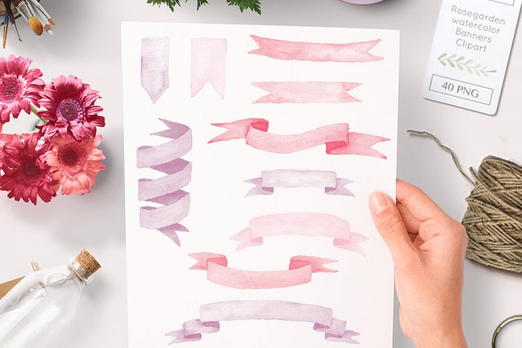 watercolor banner clipart pink graphics - 40 PNG