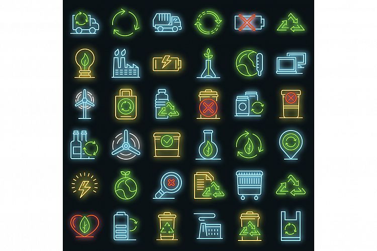 Recycling icons set vector neon