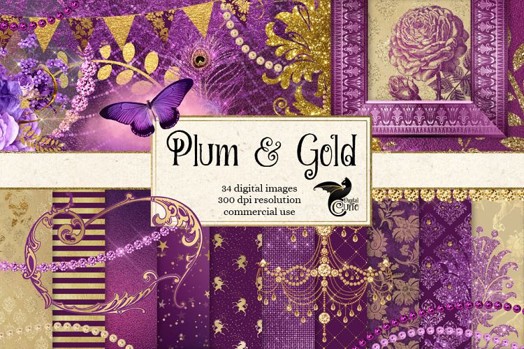 Plum and Gold Digital Scrapbooking Kit