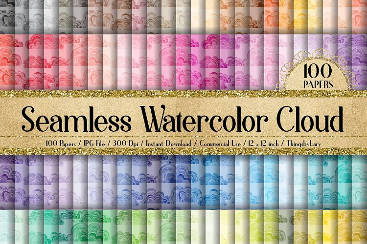 100 Seamless Watercolor Chinese Cloud Pattern Digital Papers