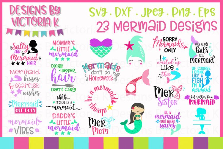 Mermaid Bundle, SVG, DXF, EPS, PNG Cut Files