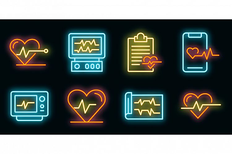 Electrocardiogram icons set vector neon