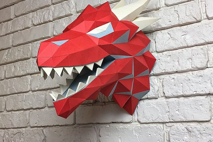 Game of Thrones, Winter is coming, Paper Dragon, Dragon Head, Papercraft Dragon, House Targaryen, animal head, Home Decoration, Printable