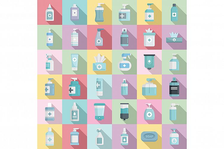 Antiseptic icons set, flat style example image 1