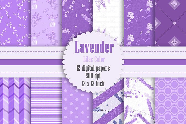 12 Spring Lavender Digital Papers in Pastel Lilac Color