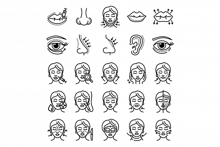 Lifting facial icons set, outline style example image 1