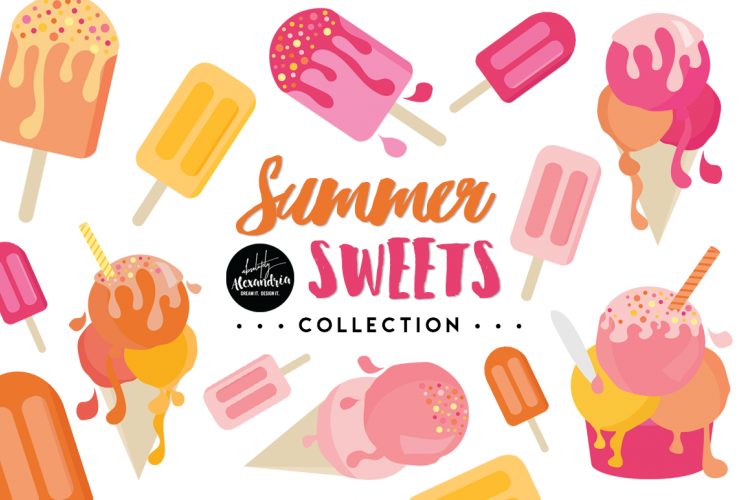 Summer Sweets Clipart Graphics & Digital Paper Patterns Bundle