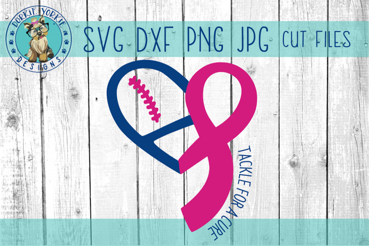 Tackle for a Cure - Heart - Football - Cancer - SVG Cut File example image 1