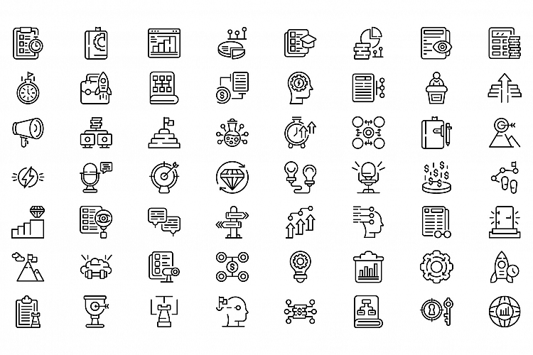 Realization icons set, outline style
