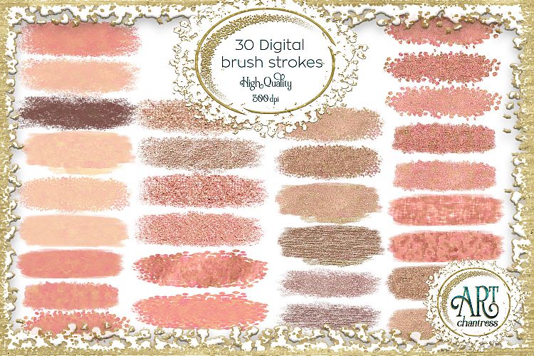 Brush Strokes in Blooming Dahlia - Pink Glitter - Digital Clipart 30 of beautiful PNG files