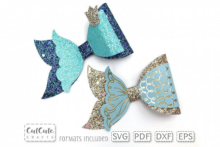Princess Mermaid Bow SVG cut files, Hair Bow template ...