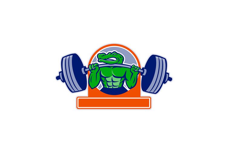 Alligator Lifting Heavy Barbell Circle Mascot