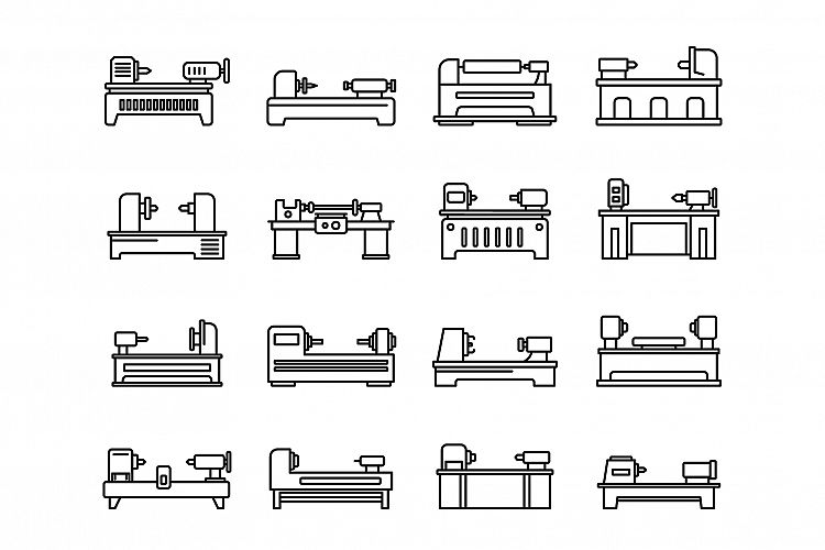 Lathe drilling icons set, outline style example image 1