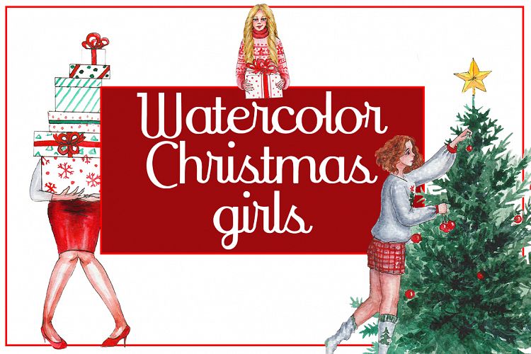 Watercolor Christmas Girls