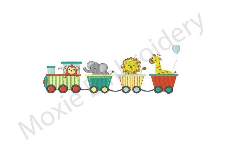 Train Embroidery Design, Animal Train Embroidery Design