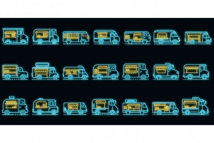 Food truck icons set vector neon example image 1