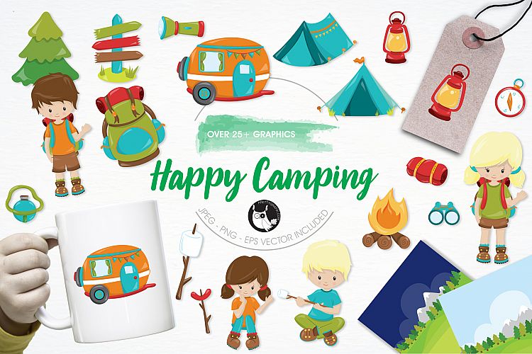 Happy Camping graphics and illustrations