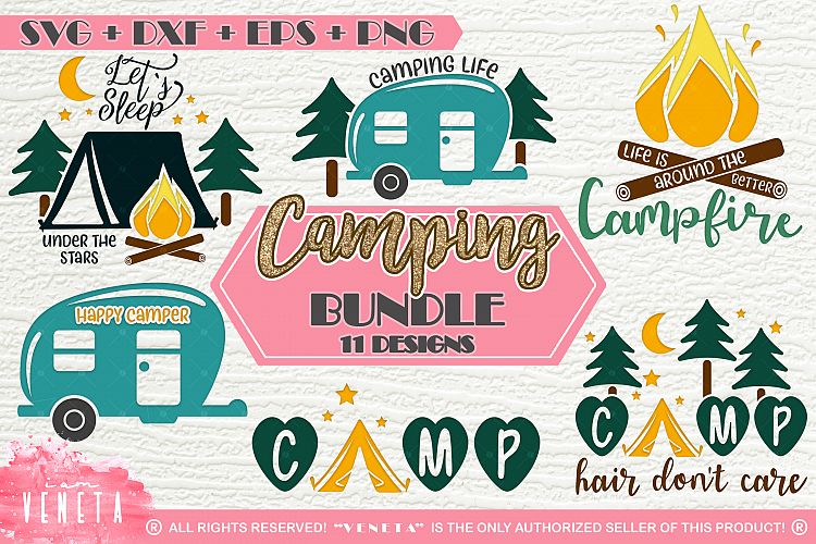 Camping | BUNDLE - 11 Designs | SVG, DXF, EPS, PNG Cut Files