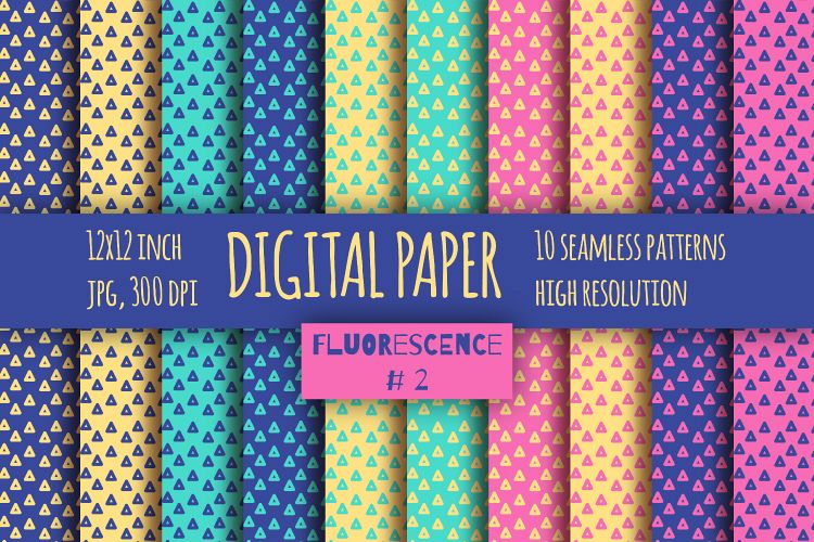 Fluorescent digital paper. Triangles bright printable paper.
