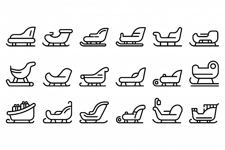 Sleigh icons set, outline style example image 1