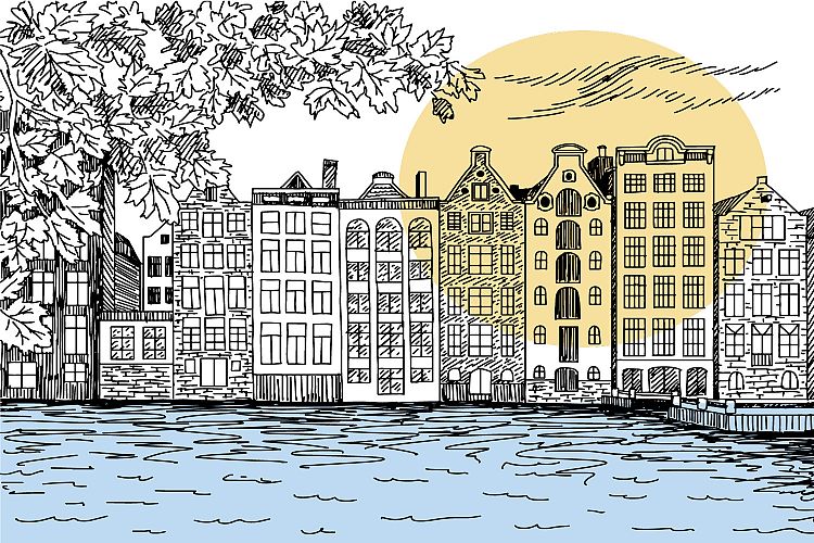 Amsterdam hand drawing line art illustration vector
