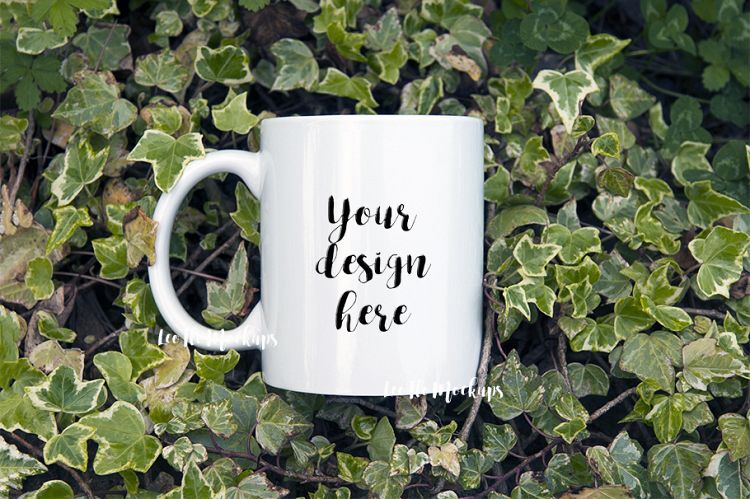 White Coffee 11oz mug mockup green forest nature cup template