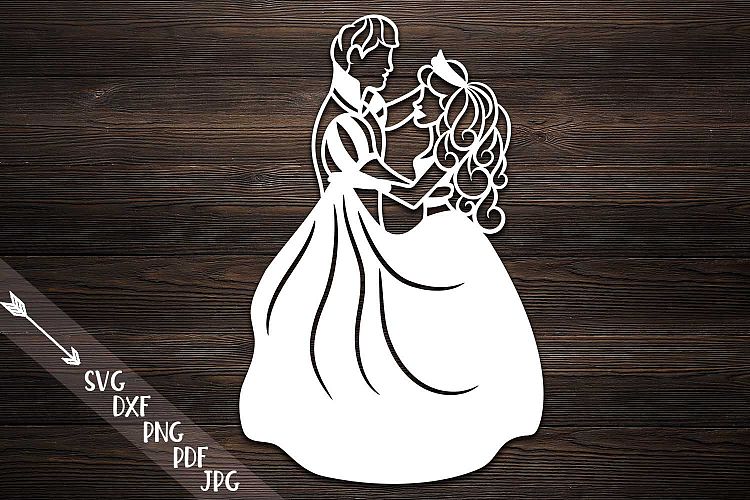 Cinderella Prince papercutting template, bride and groom svg