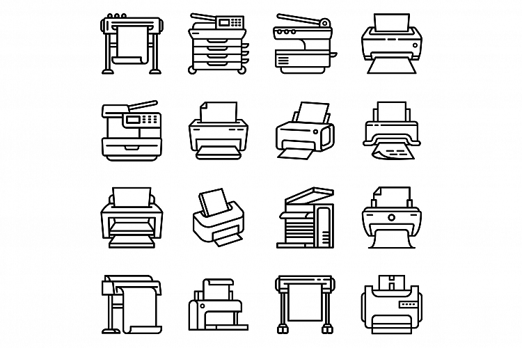 Printer icons set, outline style example image 1