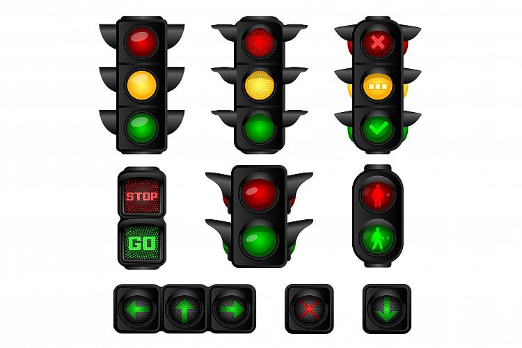 Traffic lights icons set, cartoon style example image 1