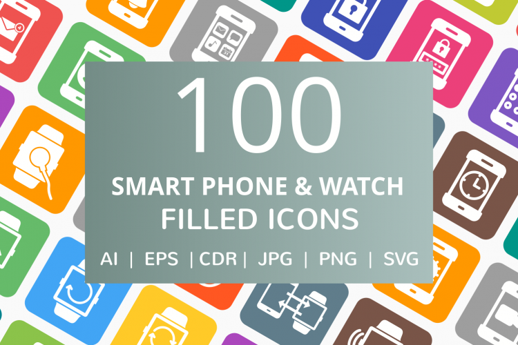 100 Smartphone   Smartwatch Filled Round Corner Icons