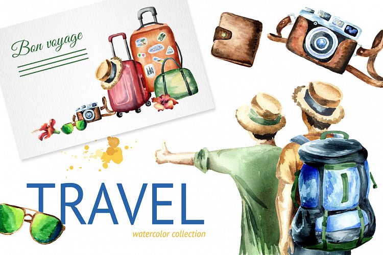 Travel. Watercolor collection