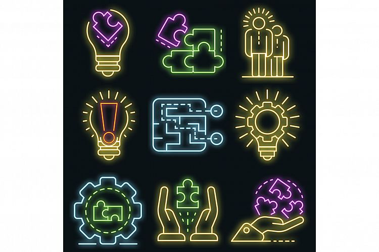 Solution icon set vector neon example image 1