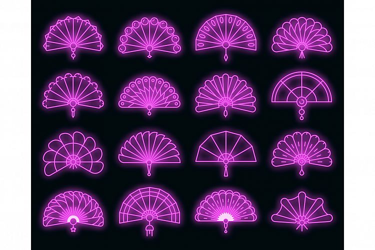 Handheld fan icons set vector neon example image 1