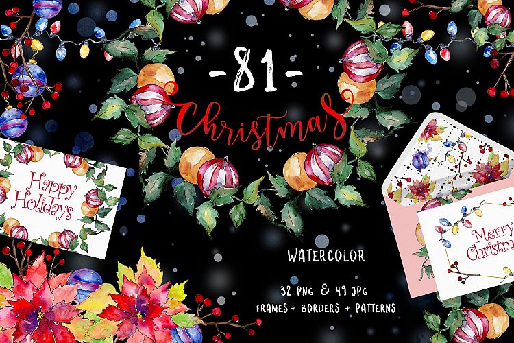 Christmas happy holiday PNG watercolor set