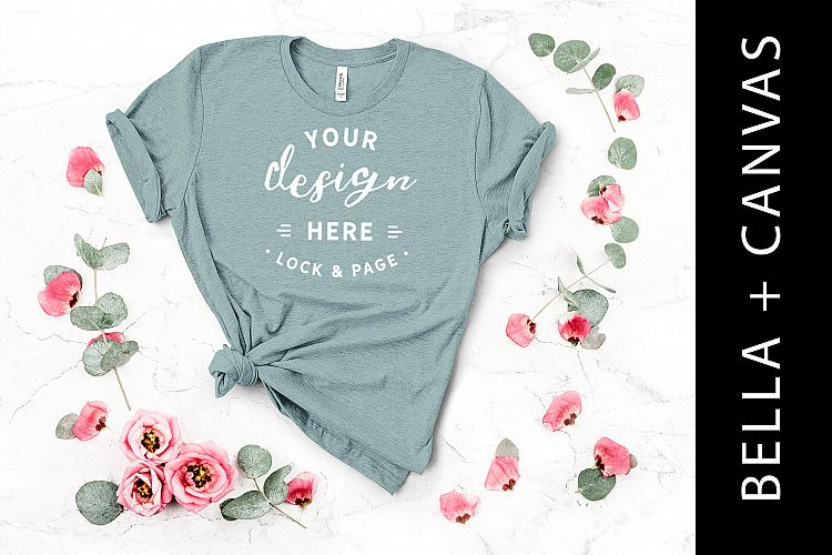 Heather Prism Dusty Blue Bella Canvas 3001 T-Shirt Mockup