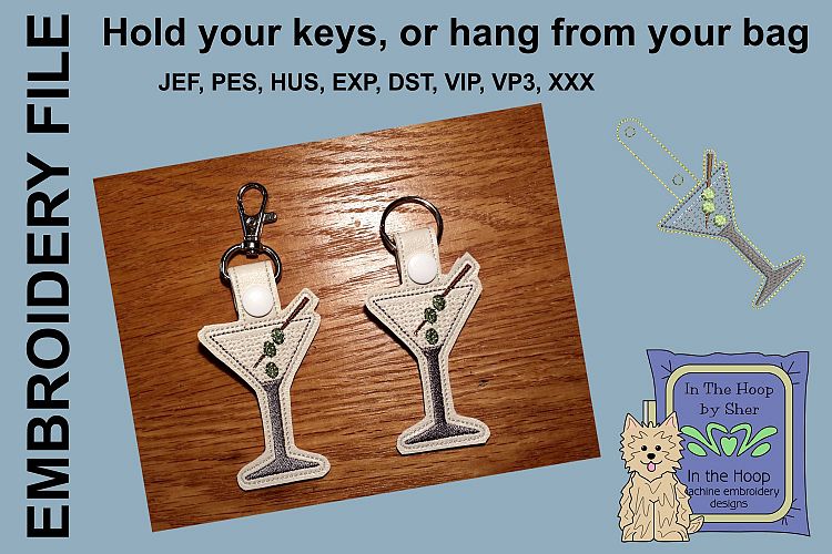 ITH Martini Key Fob - Embroidery Design